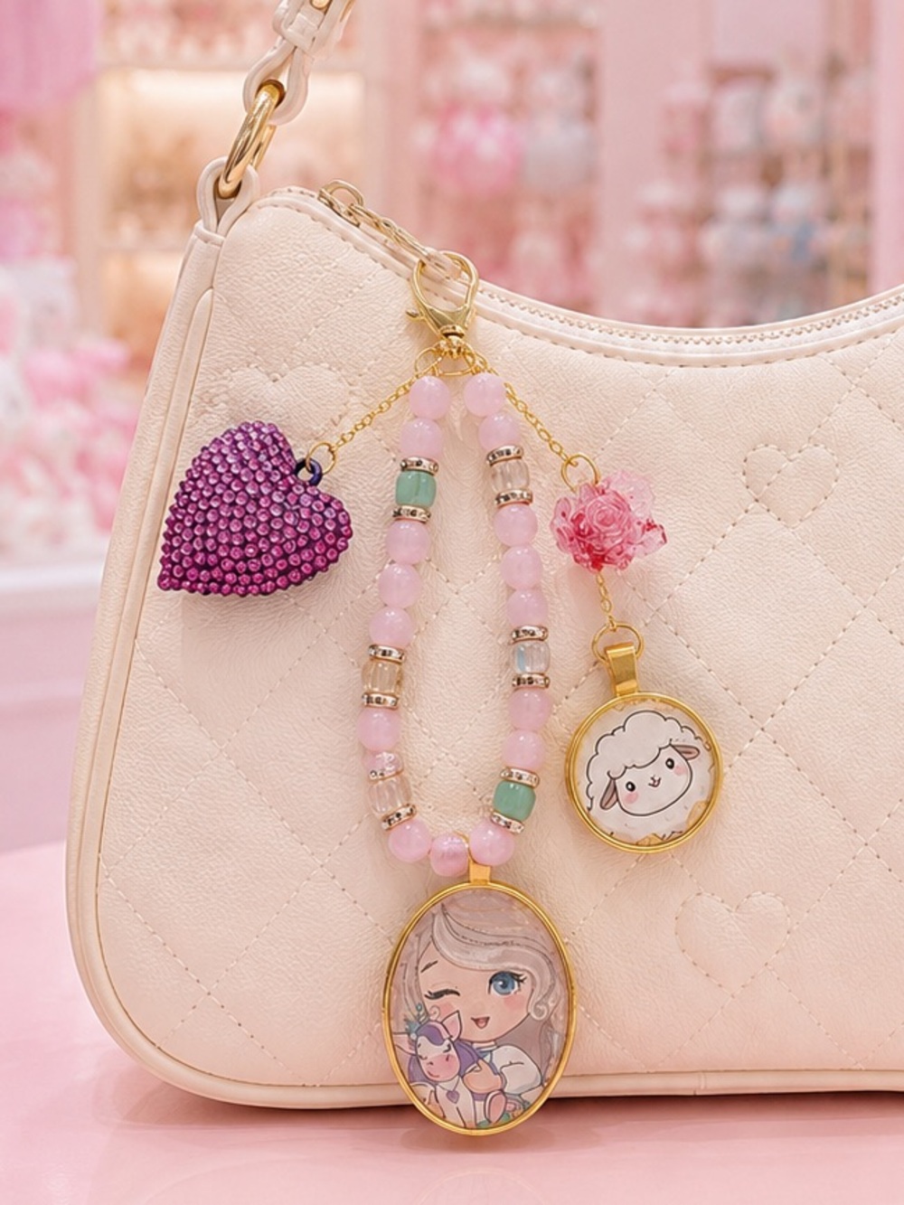 Kawaii Purse Charm Key Ring Japanese Harajuku Pastel Cute Bag Charm Retro 80s J-